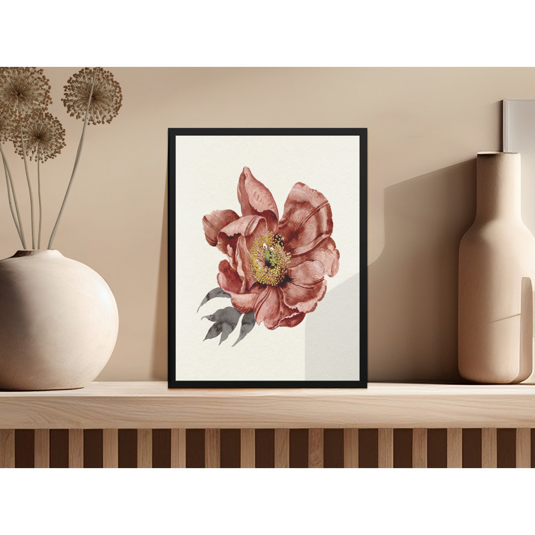 Elegant Single Flower Illustration Black Frame Design Framed Poster