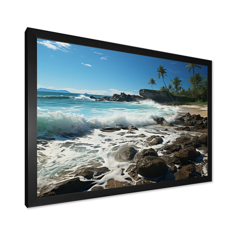 «Dominican Coastal Serenade», reproduction d'art sur toile, Cadre photo noir, H 34 po x l 44 po x P 1,5 po