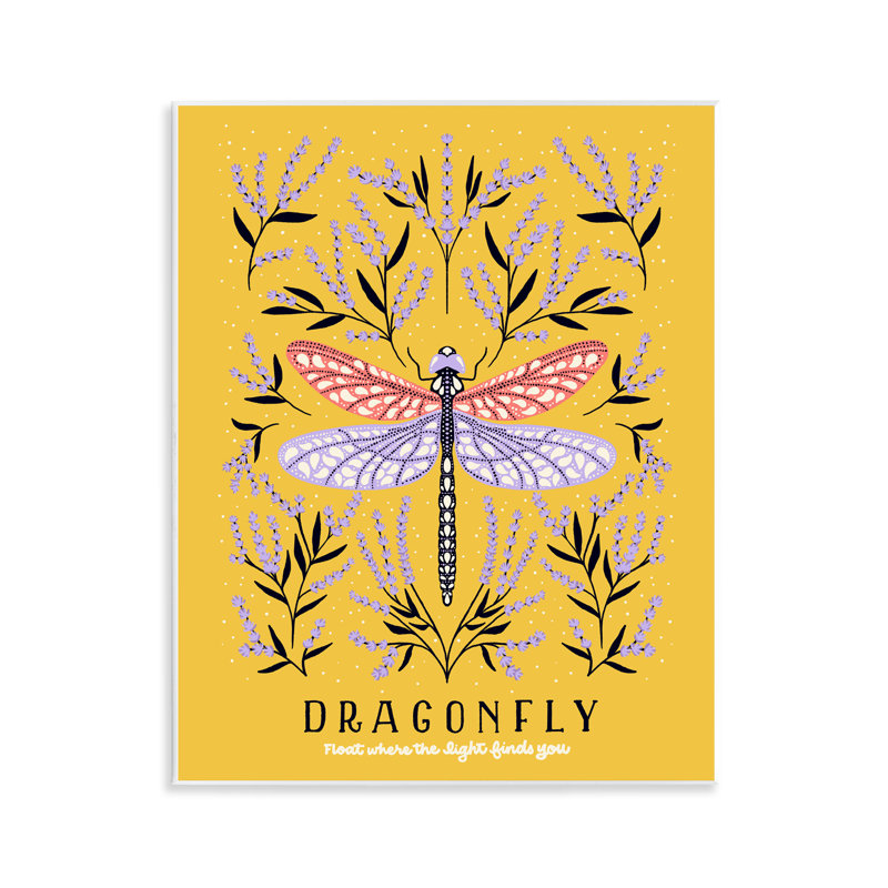 «Dragonfly Symmetry on Yellow», plaque murale par Indira Prieto | IndySign