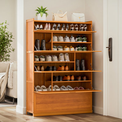 10-Tier Bamboo Shoe Cabinet with Wide Countertop, 46 Pairs Heels Boots Shoe Rack for Hallway Entryway