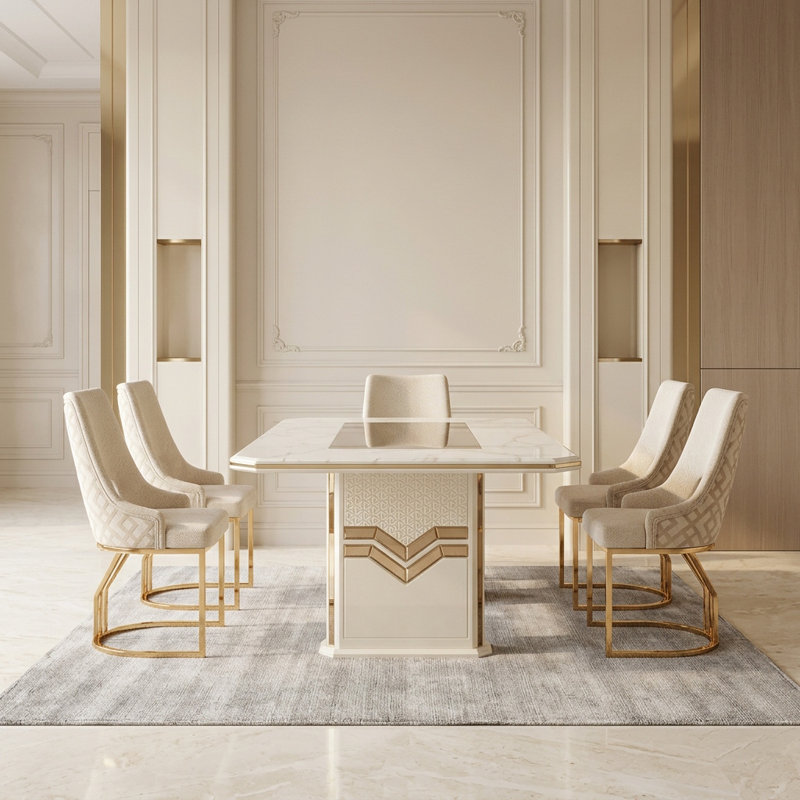 Ensemble de salle à manger Valencia Modern Glam, 7 pièces : table, 6 chaises