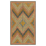 1880s Antique Multicolor Geometric Folk Art Knotted American Hooked Carpet Rug