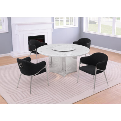 Ensemble de salle à manger en marbre blanc avec chaises Lazy Susan et Boucle