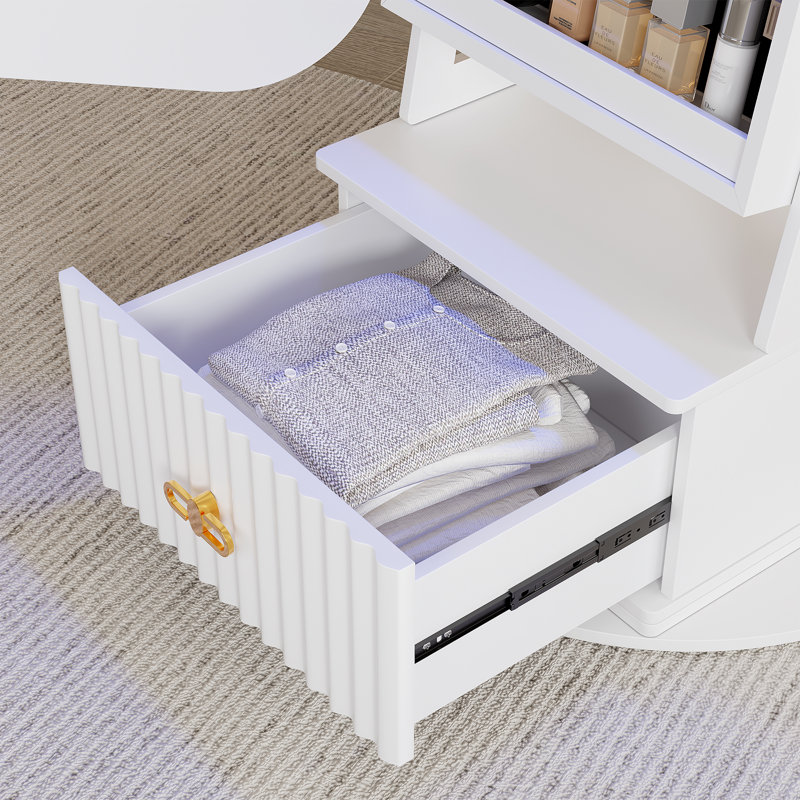 22.05" Wide Freestanding Jewelry Armoire With Mirror And Led Light, White