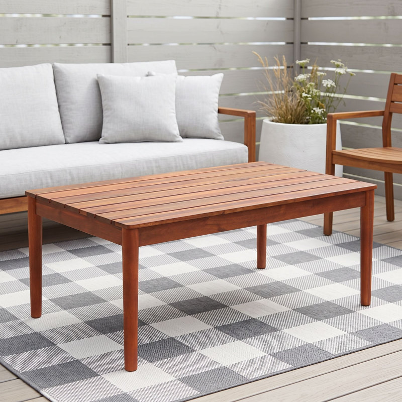 Table basse d'extérieur rustique en bois d'acacia avec finition résistante aux intempéries, table d'appoint pour patio