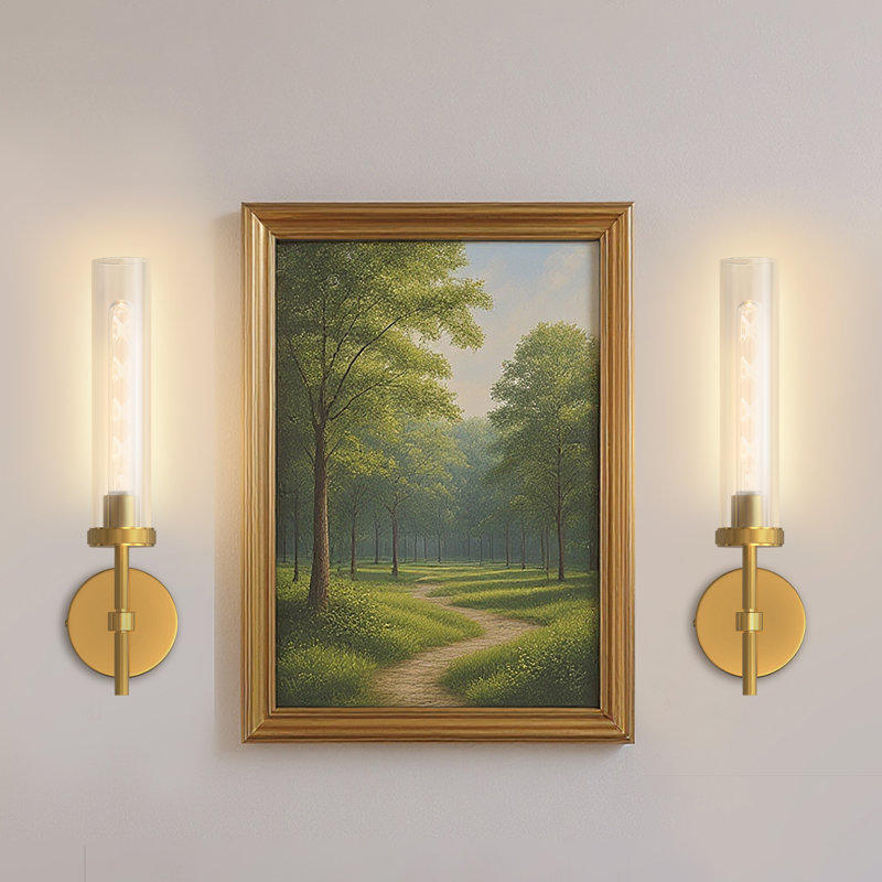Dimmable Plug In Wall Sconce, 3000K, Cylinder Glass Shade, Remote & Timer Control