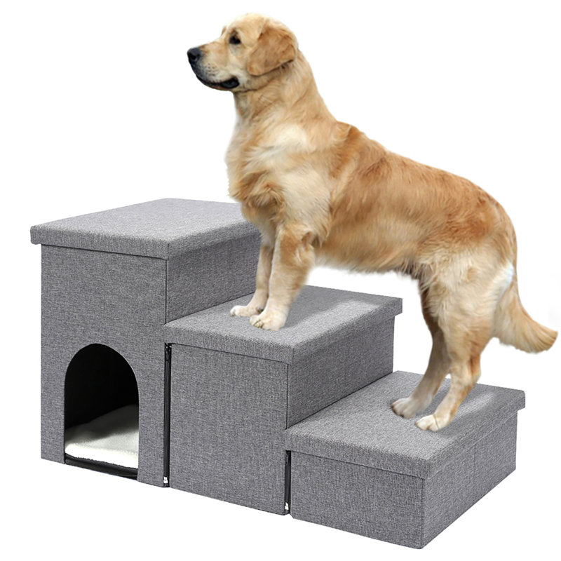 Ahsfield & Harkness 3 Step Pet Stairs, Ladder for Cats or Small Dogs, Ramp for Bed or Couch for Safe Access. Convient Folding Stair Helper with Storage. Holds up to 60 lbs.