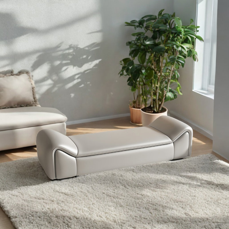 Banc rembourré en cuir Jemere, H 20,47 po x l 68,89 po x P 19,68 po, Gris clair