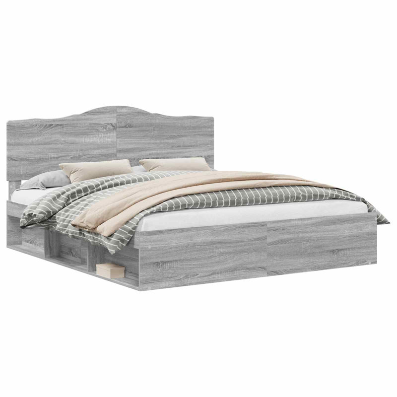 Solid Wood Bed, Super King (200 x 200 cm), Grey Sonoma