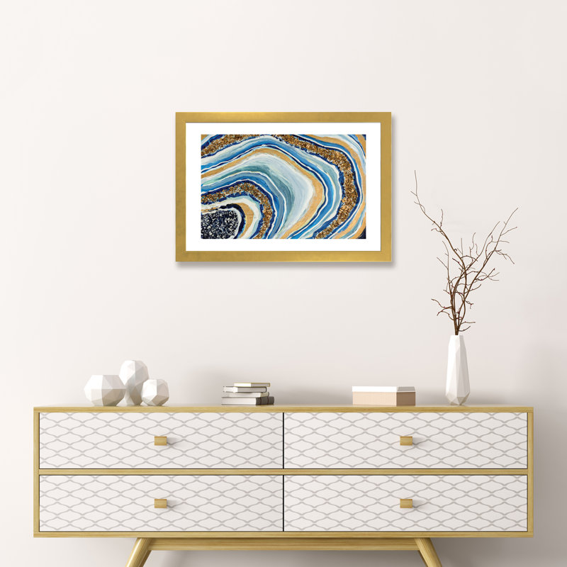 « Blue GEODE » par Nikki Chauhan, reproduction d’art, H 24 po x l 32 po x P 1 po, Papier encadré doré