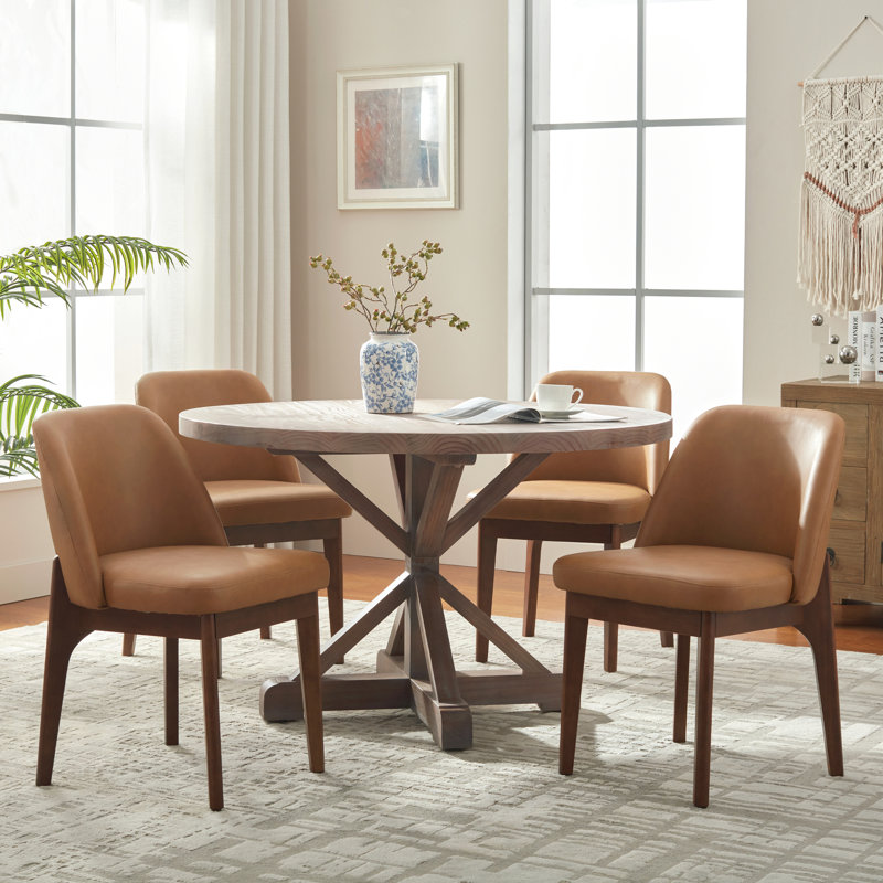 Chaises de salle à manger rembourrées en similicuir (lot de 2), Brun, 4