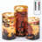 Halloween Flickering Candles With Pumpkin, Spider Web Decals, Orange Glass Battery Operated Flameless LED Candles With Remote, Real Wax Candles Set Of 3 For Horror Spooky Decorations