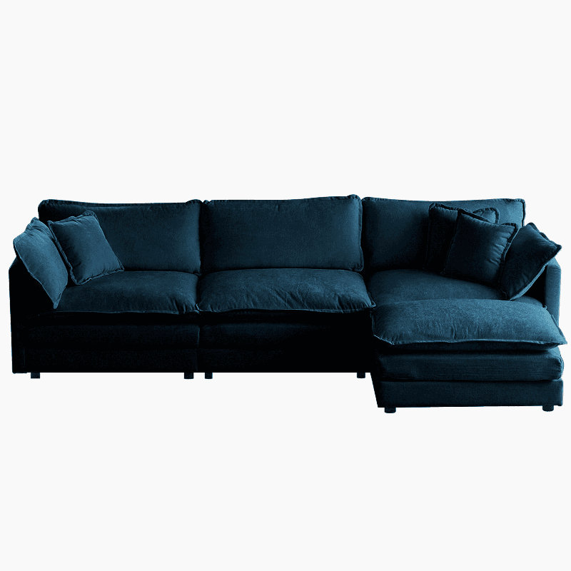 L-Shaped Sectional Sofa W/Reversible Footrest,sofas,couches, Blue Chenille