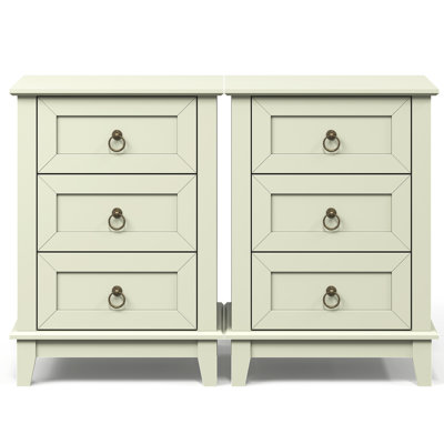 Modern 3-Drawer Wooden Nightstand Set Of 2, Tall & Narrow