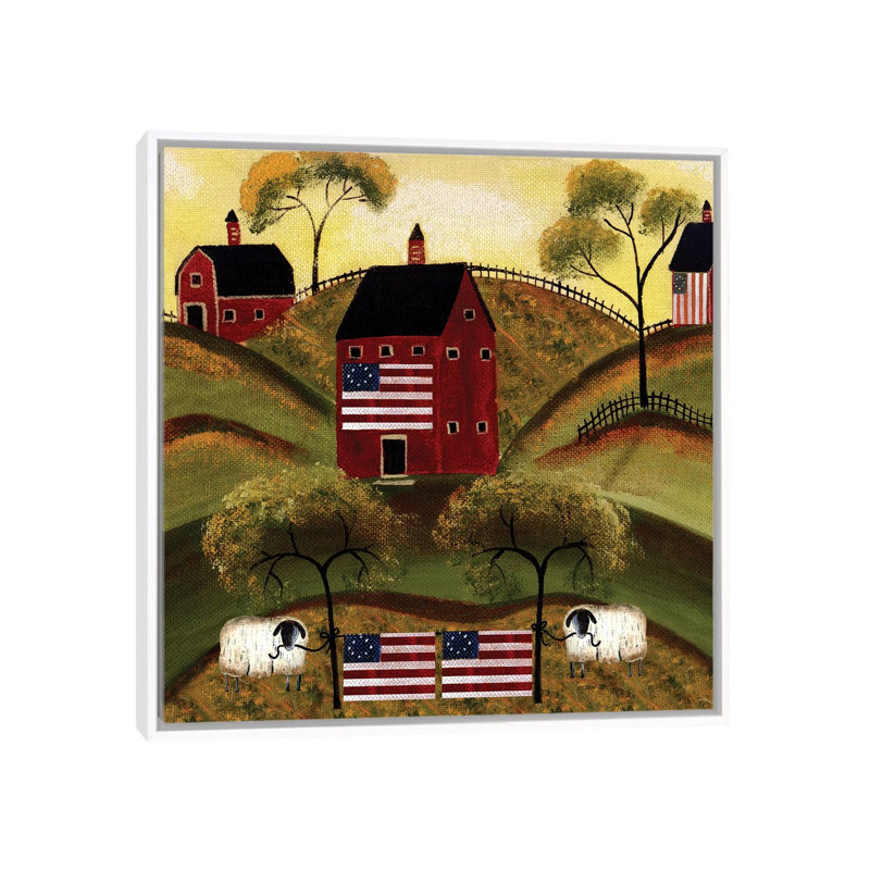 « 4th of July Sheep Red bar » par Cheryl Bartley-impression d’art graphique, H 18 po x l 18 po x 1,5 po, Pas de tapis
