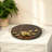 12" Rustic Floral Round Wood Serving Tray with Metal Inlay