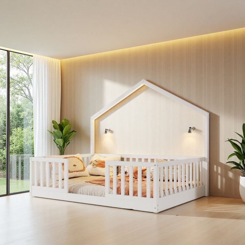 Lit sur pied avec rails hauts, Lit double, Blanc