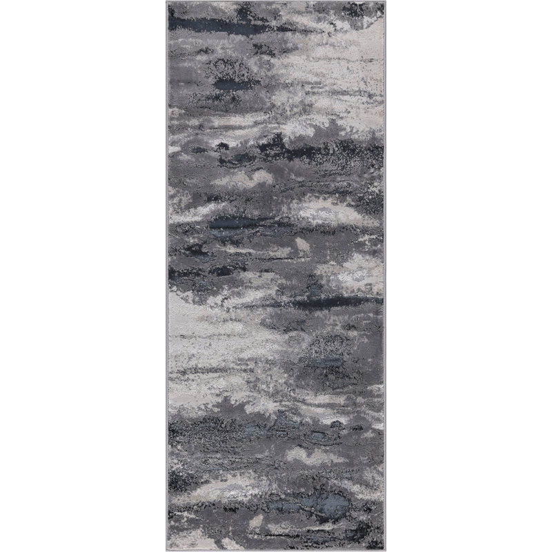 Nevada Collection Abstract Black and Grey Rug, Runner 2' x 8'