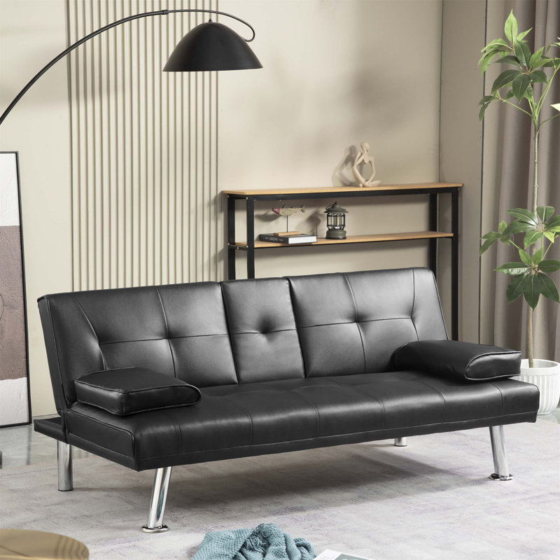 Canapé-lit futon convertible en polyuréthane pliable rembourré en polyuréthane avec accoudoirs amovibles, idéal pour les espaces multiples et diverses utilisations