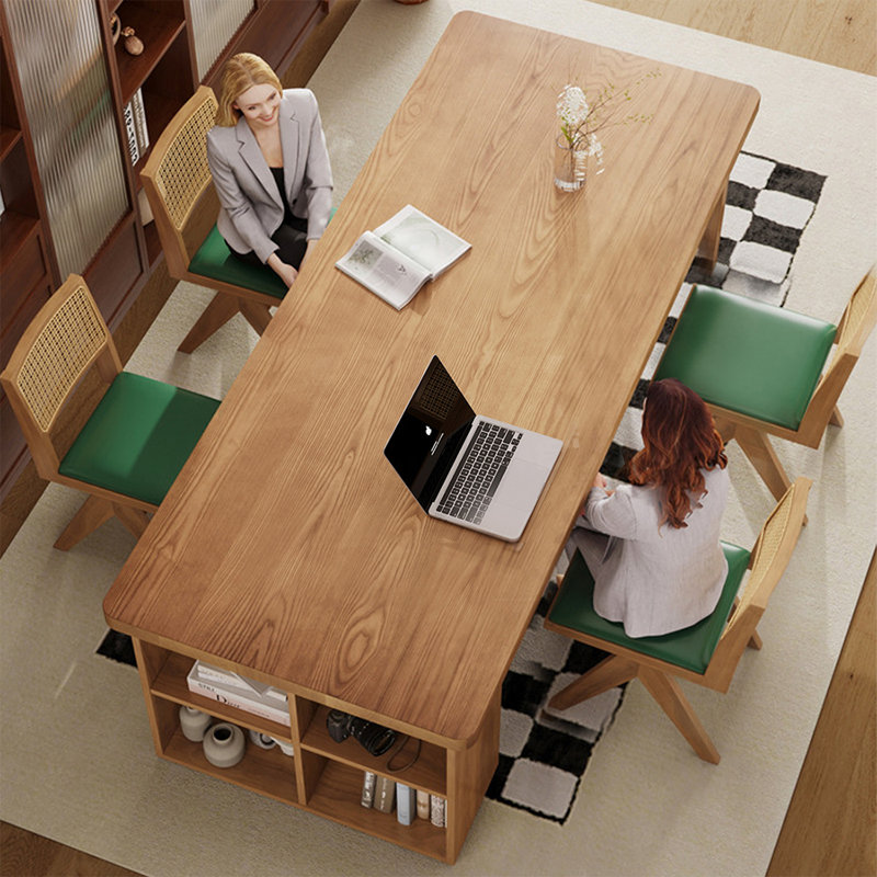 Bureau d'écriture en bois massif avec bibliothèque, H 29,53 po x l 62,99 po x P 27,56 po