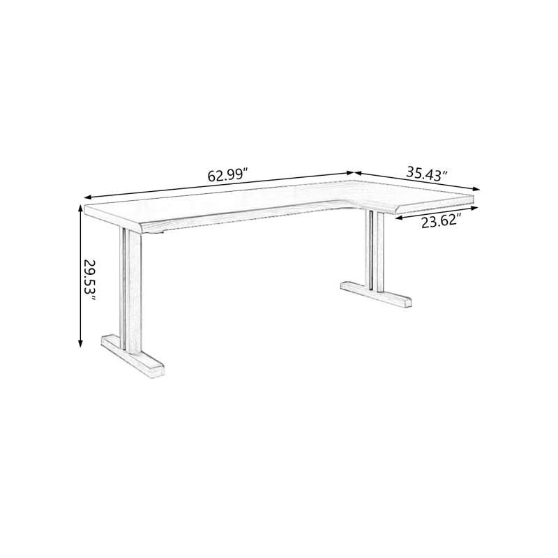 Light walnut L-Shaped Solid Wood desks, Right Hand Return, 29.53" H x 62.99" W x 35.43" D