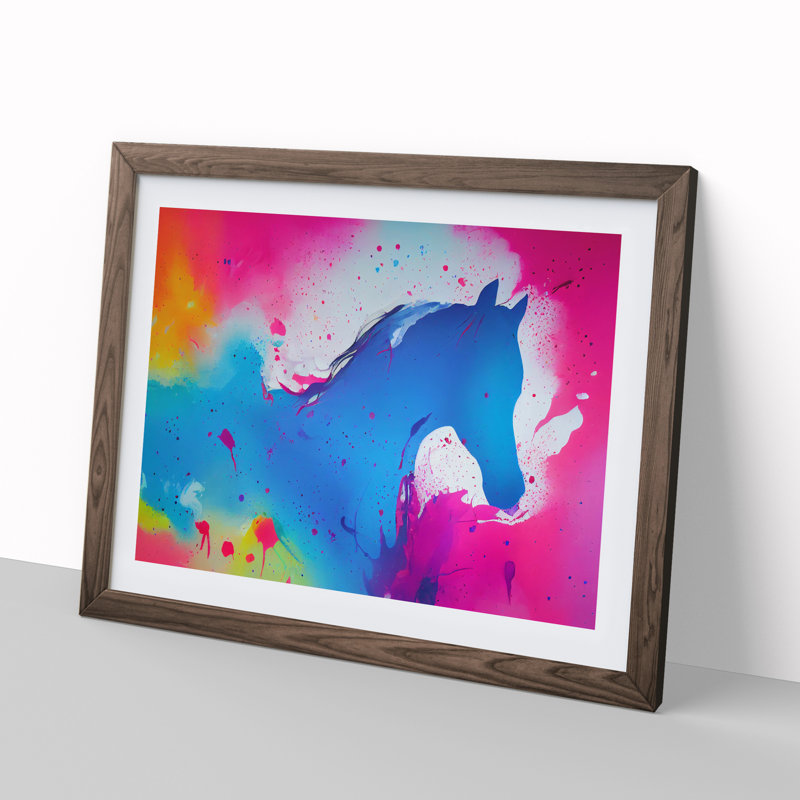 Horse Splatter Abstract - Single Picture Frame Print, 34cm H x 46cm W x 2cm D, Walnut Framed