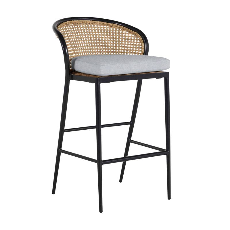 Havana 23.63 Patio Bar Stool with Cushion, No Welt, Black, Dove Sunbrella® Linen