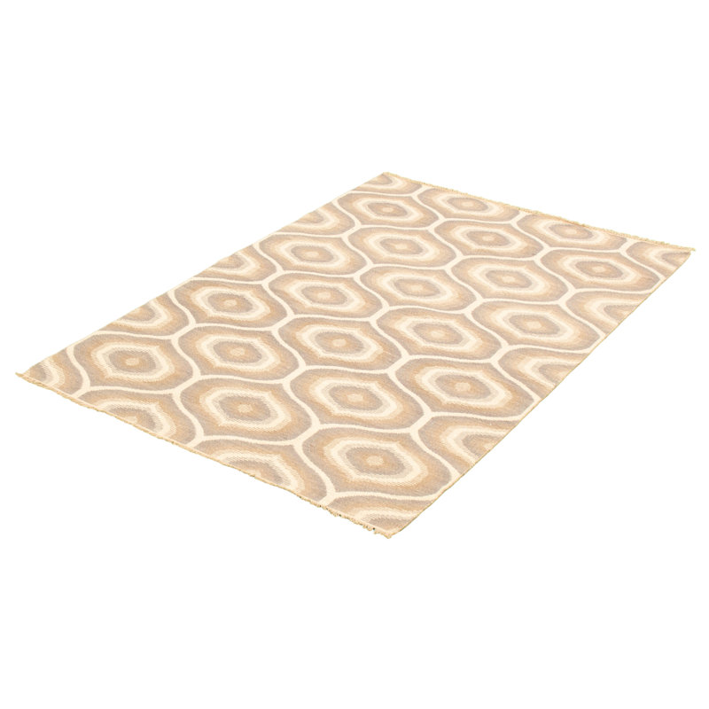 Tapis gris / beige / blanc en laine Kilim fabriqué à la main Virgina