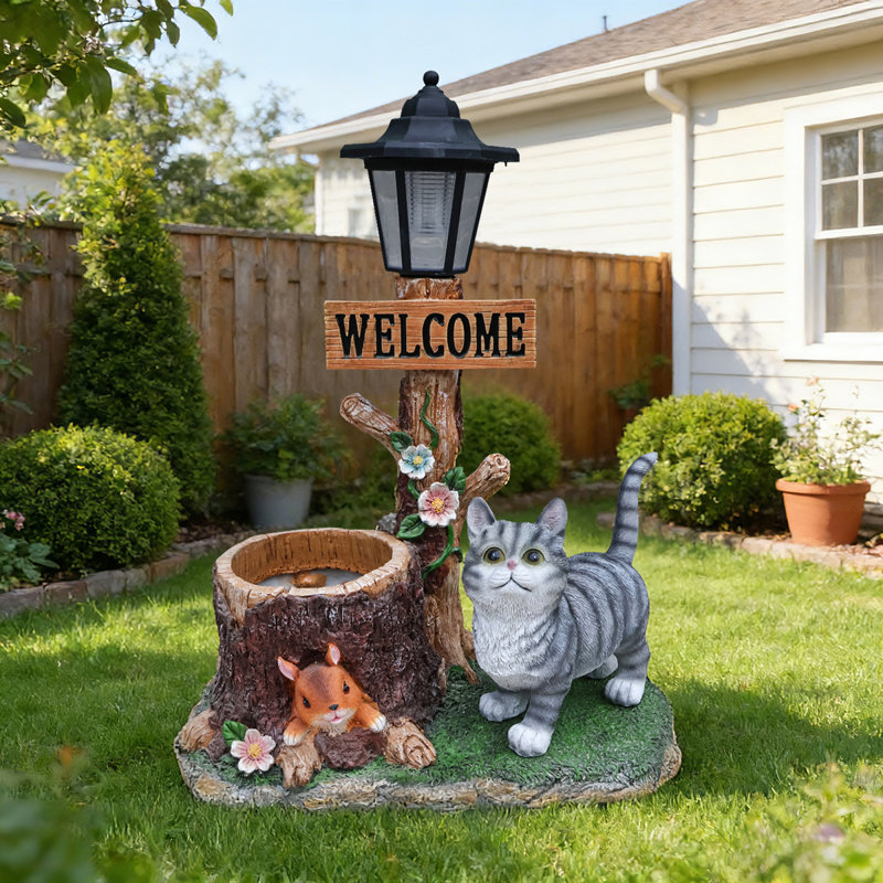 Statue de chat solaire en résine avec jardin, ferme rustique décor de patio de jardin