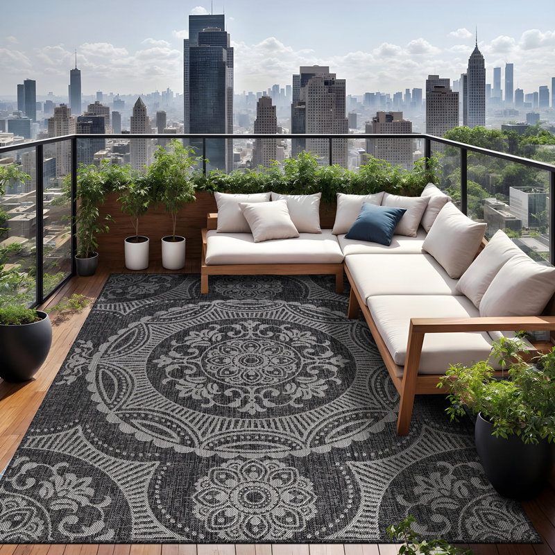 Tapis intérieur / extérieur gris Waikiki Noosa, Rectangle 9 pi x 12 pi