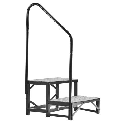 Escalier pour véhicule récréatif avec rampe, 2 marches, capacité de charge de 660 lb, escalier extérieur robuste avec tapis antidérapant pour les personnes âgées et les animaux de compagnie, escalier portatif pour spa, camping-car, maison mobile, porche, piscine, spa