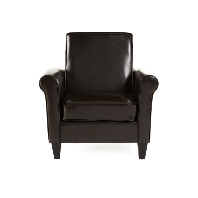 Leis Upholstered Club Chair, Faux Leather Chocolate Brown