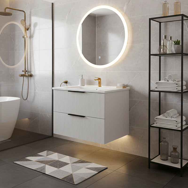 Aqualuxe Modern Wall-Mounted Floating Vanity with Ceramic Sink, 24", Matte White