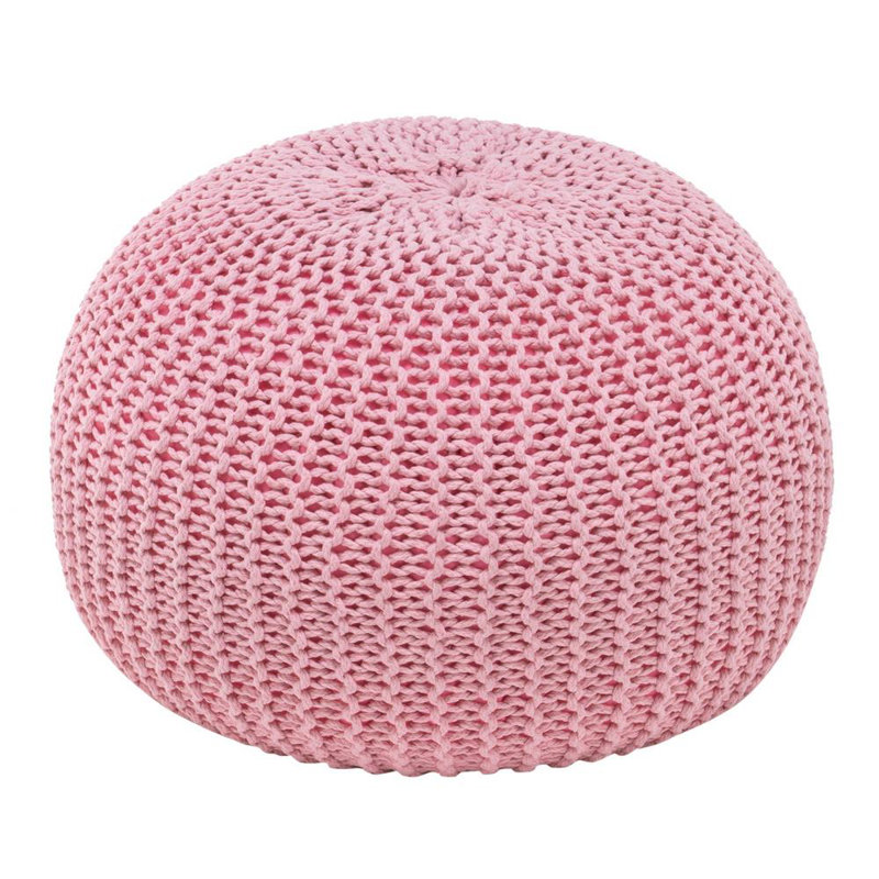 Pouf rond en tricot Anouck - mélange de polyester tissé à la main, Mélange de polyester rose