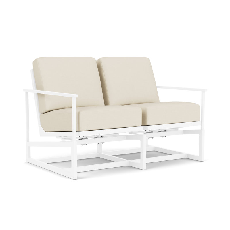 Outdoor Summit Rocker Bench with Cushions, Matte White, Sailcloth Sailor, White