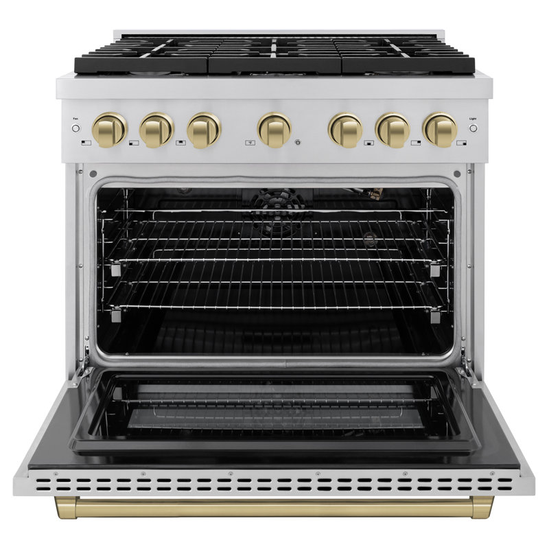 36" Stainless Steel Dual Fuel Range with Champagne Bronze Accents