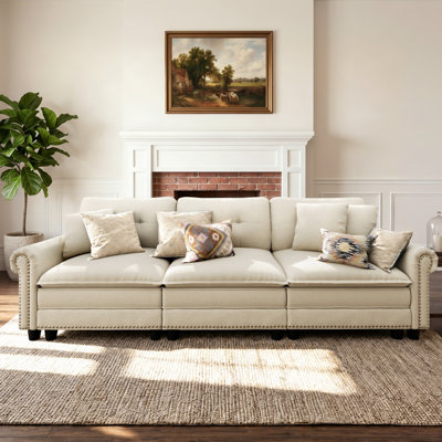 103" Modular Sectional Sofa With Nailhead Trim, Comfy Cloud Couch For Living Room, 3-seater Deep Seat Sofa With Throw Pillow