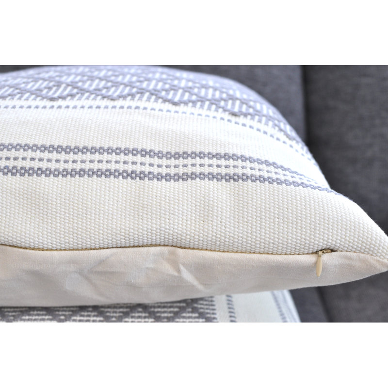 Gray and White Cotton Blend Geometric Square Pillowcases, Set of 2