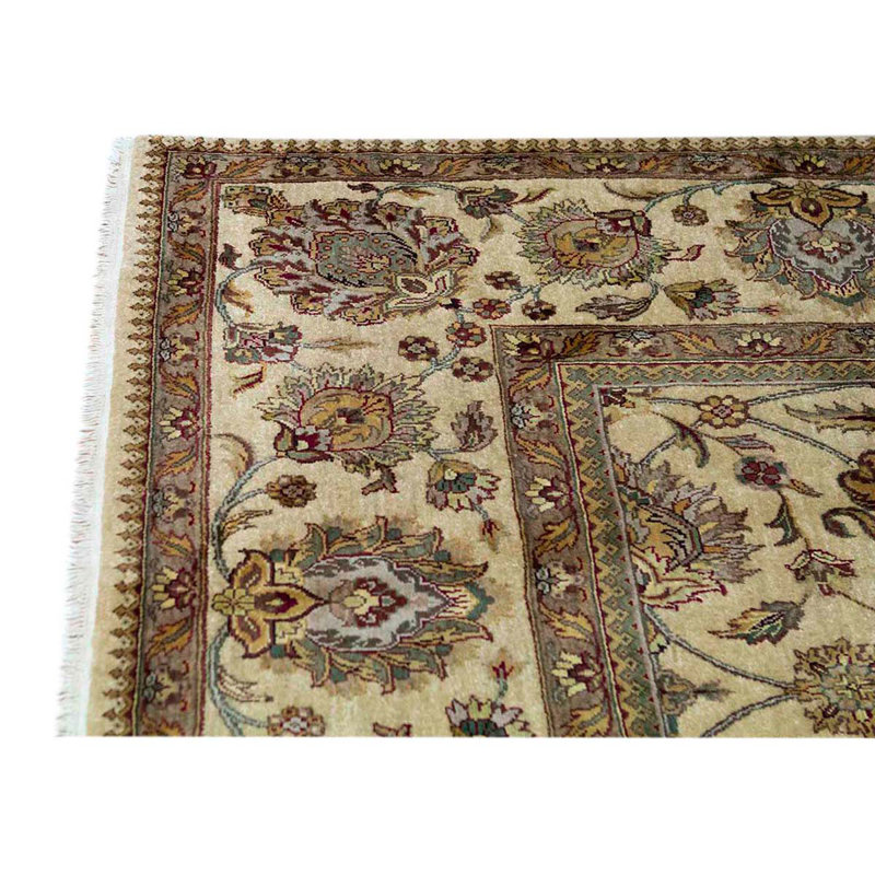 Tapis crème / jaune / brun noué à la main de haute qualité