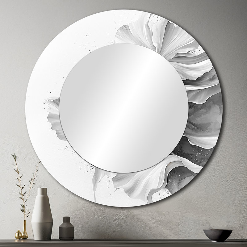 Velours blanc, gris, noir, fleurs abstraites - miroir moderne pour décoration murale - imprimé sur métal, 36 po x 36 po