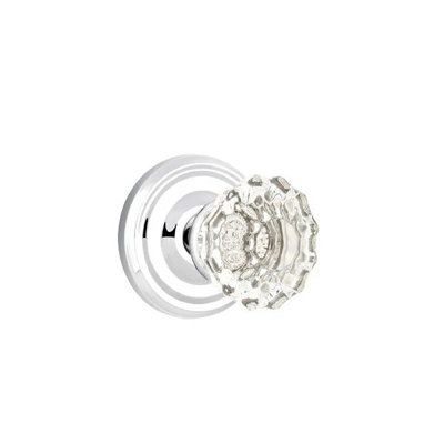 Ensemble de mortaise intérieure Emtek avec rosette régulière et poignée en verre Astoria (droite)