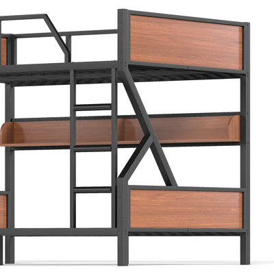Full Over Full Bunk Bed, Metal Bunk Bed With Storage Shelves And Lights, Space-Saving & Noise-Free Design