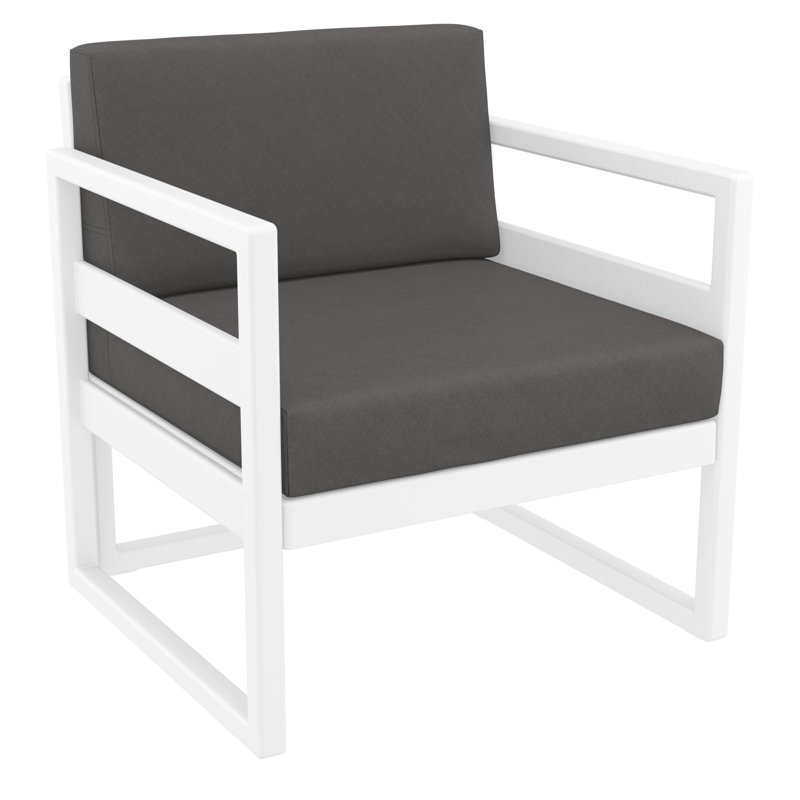 Chaise de patio avec coussins Lane, Toile gris anthracite Sunbrella®, Blanc