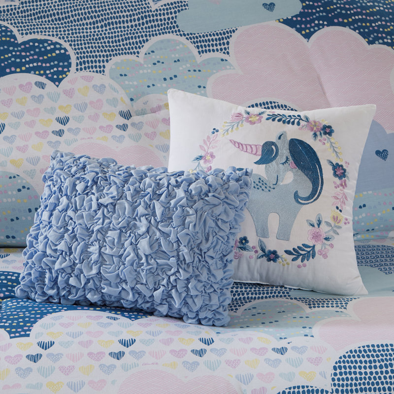 Ensemble d'édredon en coton Cloud, Édredon simple + 1 taie décorative + 2 coussins, Bleu