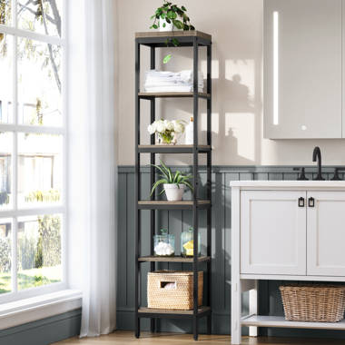 Bathroom Linen Tower Cabinet Elements 1 Door 5 Shelves Acacia Gray