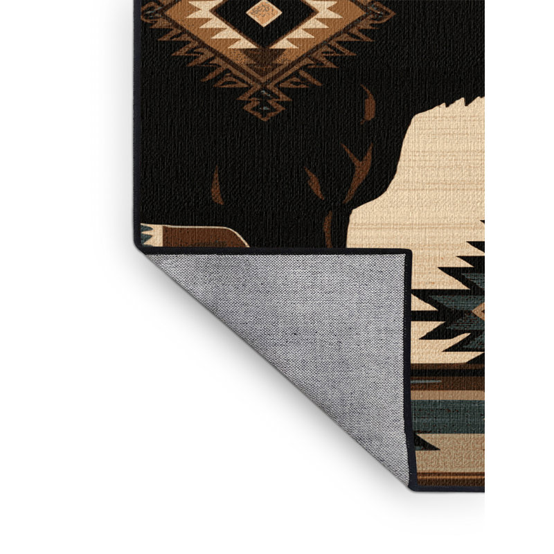 Washable Moose Southwestern Area Rug, Round 5'