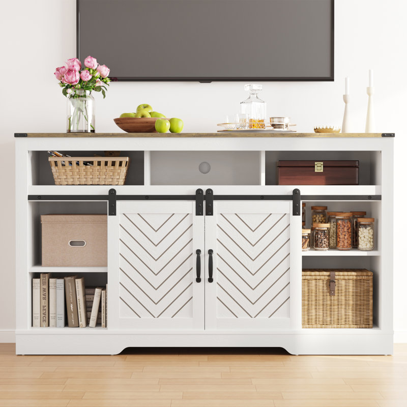 Milaun 58'' Media Console for TVs Up To 70" with Adjustable Shelf, Natural/White