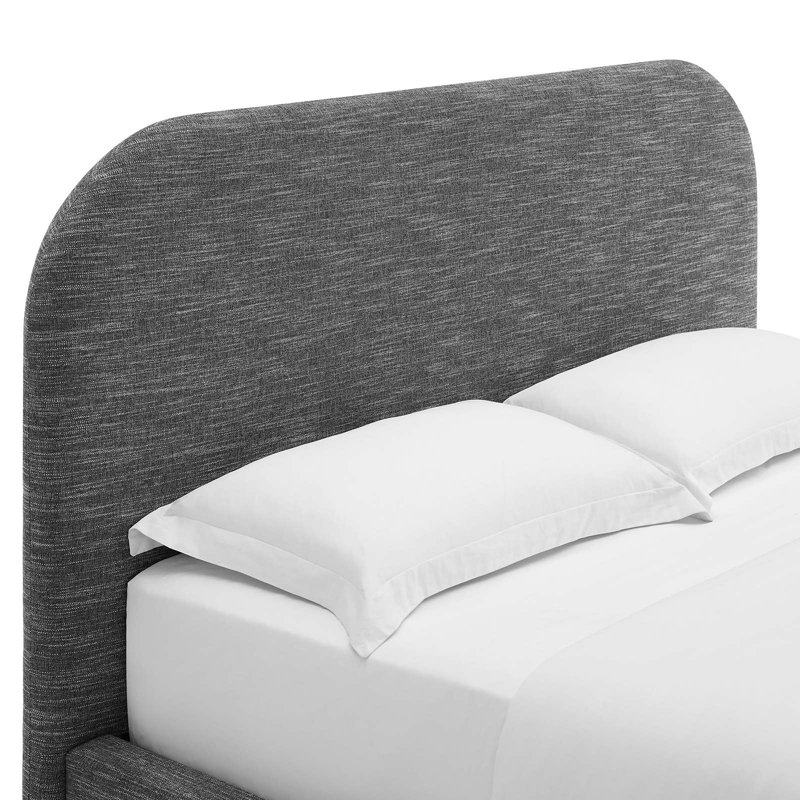 Keynote Upholstered Fabric Curved Platform Bed, Heathered Weave Slate, Queen