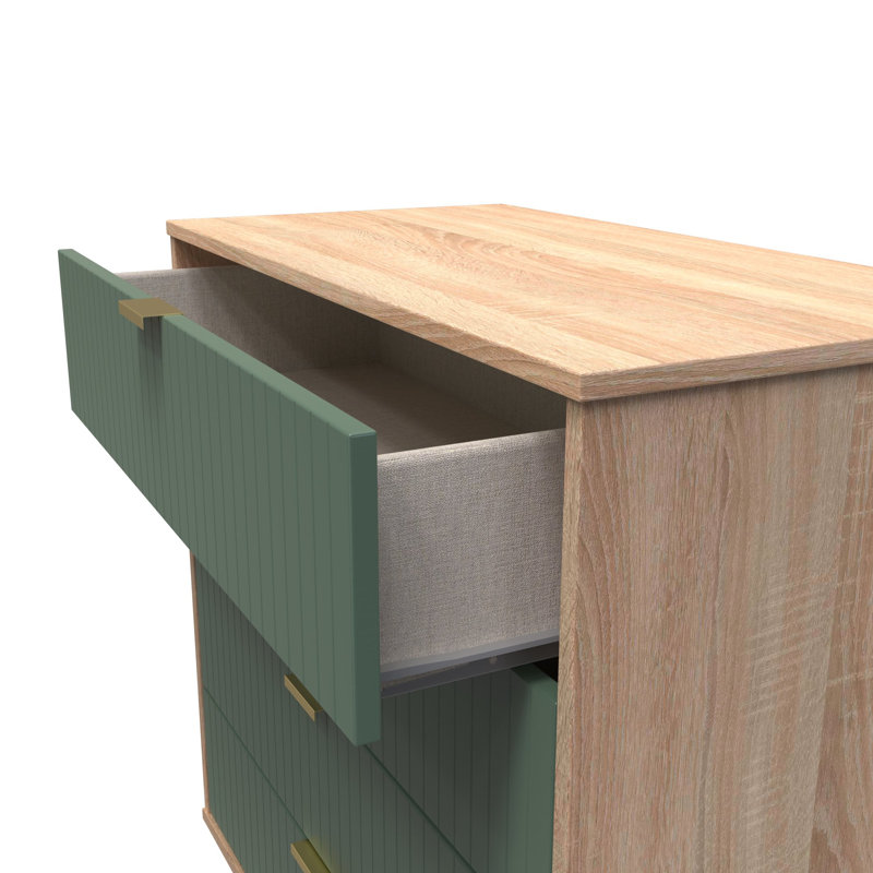 Fully Assembled Alojz 4 - Drawer Chest of Drawers, Labrador Green/Bardolino Oak