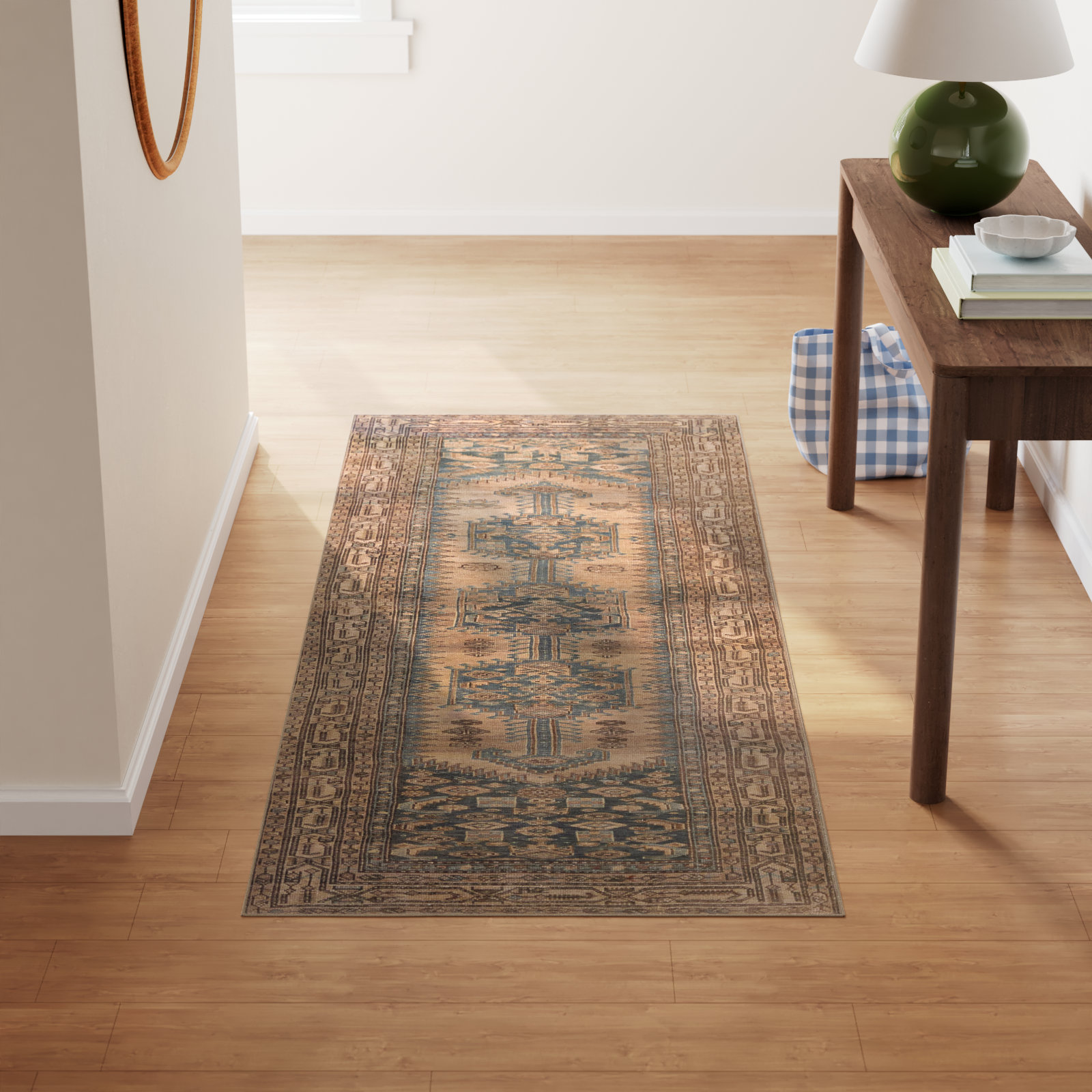 Blue/Brown/Tan Rug, Runner 3' x 8'